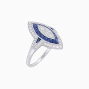 Art Deco Inspired Marquise Illusion-Set Double Halo Ring - Shahin Jewelry